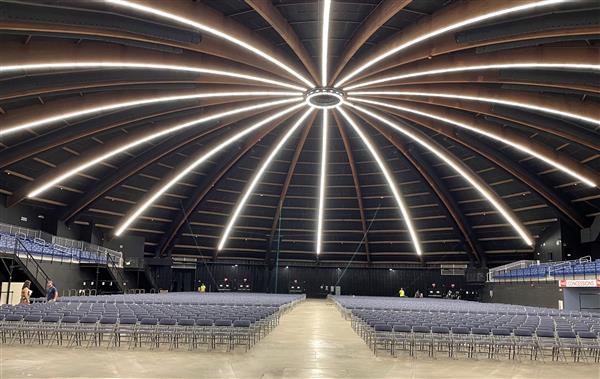Rows of chairs set up under the Dome lights.