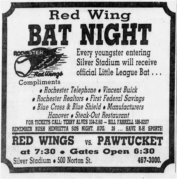 A Red Wings baseball ad from 1975 promoting the R-H sports boosters night